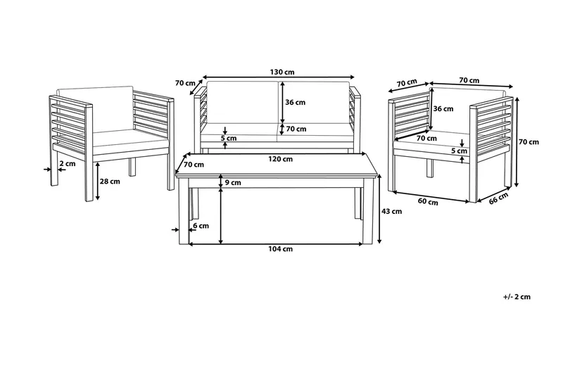 Pacific Loungegruppe 130 cm - Tre / Natur - Hagemøbler - Loungemøbler - Loungesett