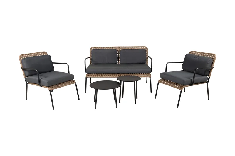 Paola loungegruppe utendørs med puter, Svart