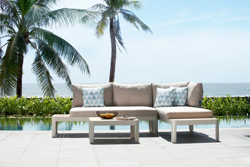 Portals Loungegruppe 4-seter, Hvit/Teak