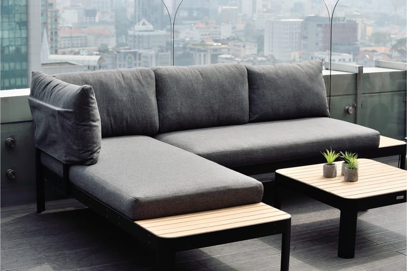 Portals Loungegruppe 4-seter - Svart / Teak - Verandamøbler - Sofagruppe utendørs - Loungesett