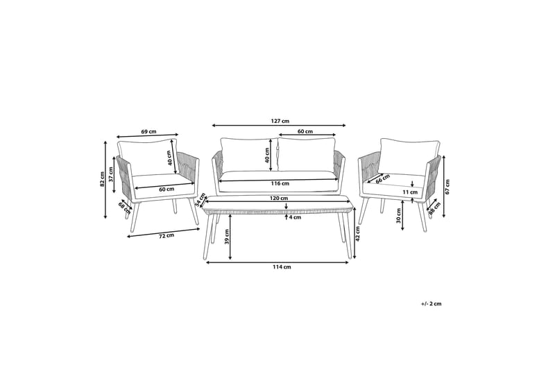 Preveza Loungegruppe 120 cm - Grå - Verandamøbler - Sofagruppe utendørs - Loungesett