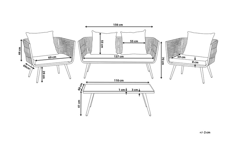 Ragusa Loungegruppe 156 cm - Grå - Verandamøbler - Sofagruppe utendørs - Loungesett