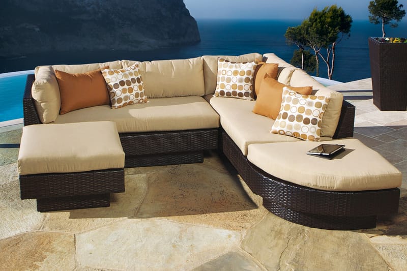 Sengesett STELLA med beige puterfarge: mørkebrun - Verandamøbler - Sofagruppe utendørs - Loungesett