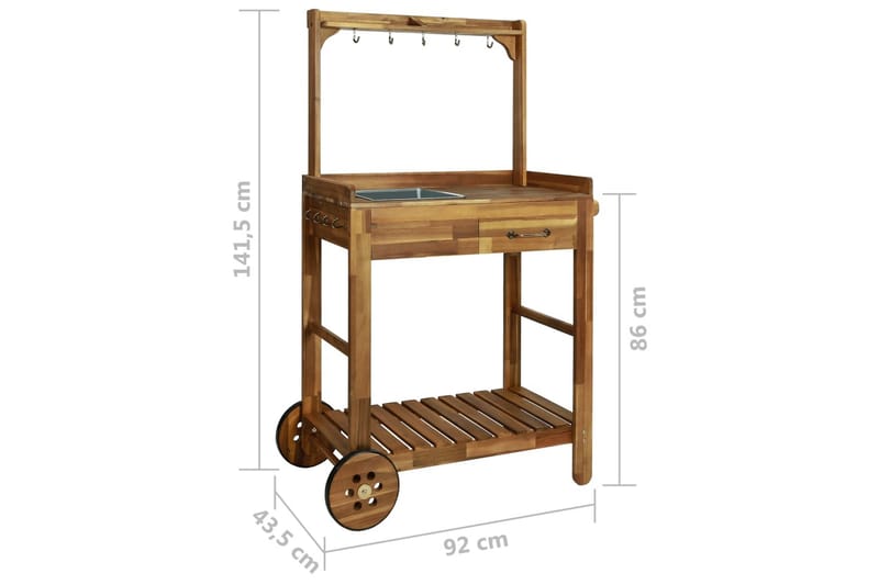 Utendørs kjøkkentralle heltre akasie 92x43,5x141,5 cm - Hagemøbler - Loungemøbler - Loungesett