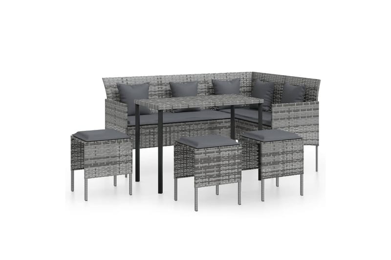 Utendørs L-formet sofasett med puter 5 deler polyrotting grå - Grå - Verandamøbler - Sofagruppe utendørs - Loungesett
