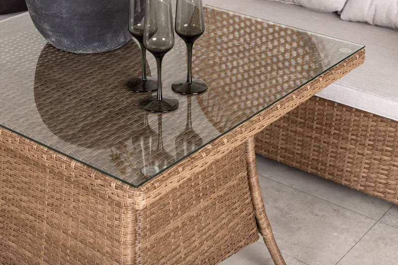 Watford hjørnesofa utendørs med utebord - Brun/natur - Hagemøbler - Loungemøbler - Loungesett