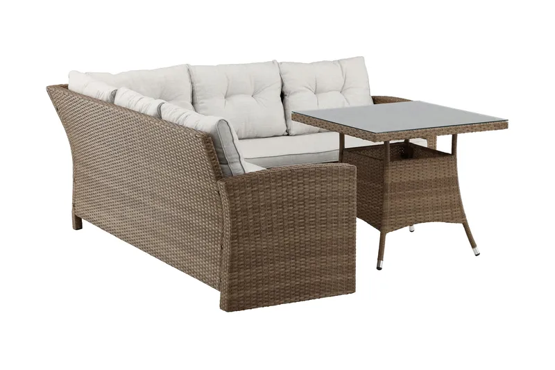 Watford hjørnesofa utendørs med utebord - Brun/natur - Hagemøbler - Loungemøbler - Loungesett