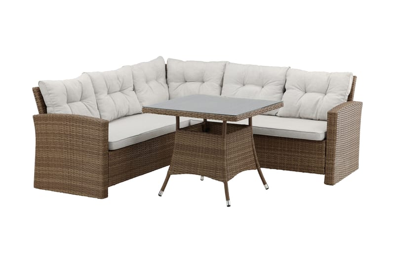 Watford hjørnesofa utendørs med utebord - Brun/natur - Hagemøbler - Loungemøbler - Loungesett