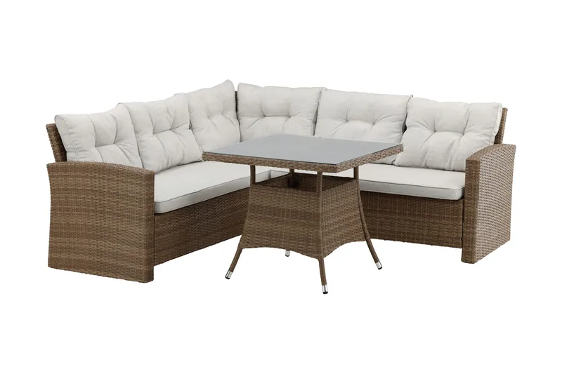 Watford hjørnesofa utendørs med utebord - Brun/natur - Hagemøbler - Loungemøbler - Loungesett