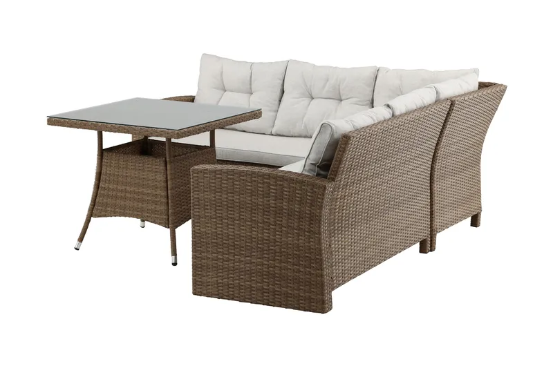 Watford hjørnesofa utendørs med utebord - Brun/natur - Hagemøbler - Loungemøbler - Loungesett