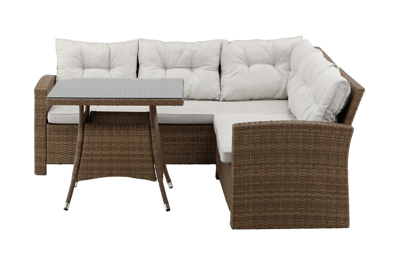 Watford hjørnesofa utendørs med utebord - Brun/natur - Hagemøbler - Loungemøbler - Loungesett