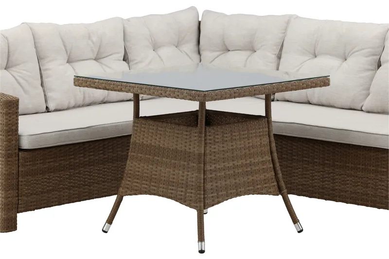 Watford hjørnesofa utendørs med utebord - Brun/natur - Hagemøbler - Loungemøbler - Loungesett