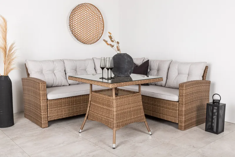 Watford hjørnesofa utendørs med utebord - Brun/natur - Hagemøbler - Loungemøbler - Loungesett