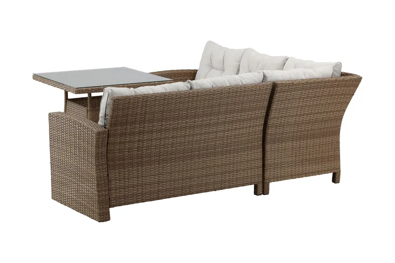 Watford hjørnesofa utendørs med utebord - Brun/natur - Hagemøbler - Loungemøbler - Loungesett