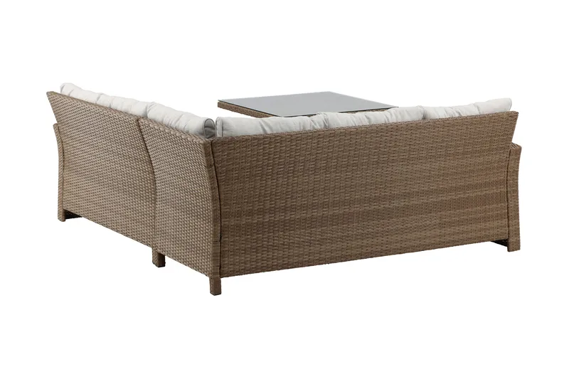 Watford hjørnesofa utendørs med utebord - Brun/natur - Hagemøbler - Loungemøbler - Loungesett