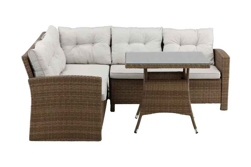 Watford hjørnesofa utendørs med utebord - Brun/natur - Hagemøbler - Loungemøbler - Loungesett