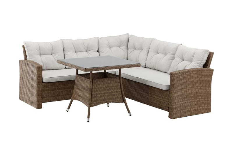 Watford hjørnesofa utendørs med utebord - Brun/natur - Hagemøbler - Loungemøbler - Loungesett