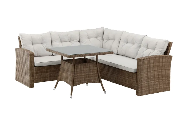 Watford hjørnesofa utendørs med utebord - Brun/natur - Hagemøbler - Loungemøbler - Loungesett