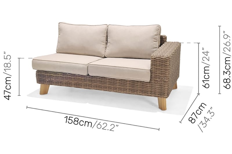 Bahamas 2-seter Sofa Venstre - Beige - Hagemøbler - Loungemøbler - Lounge sofa