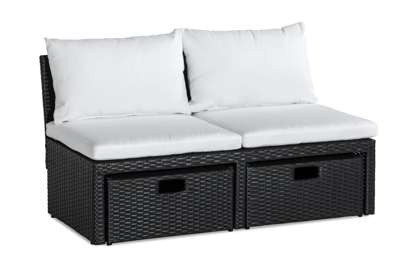 Bahamas Balkongsofa med Skamler - Svart - Hagemøbler - Loungemøbler - Lounge sofa