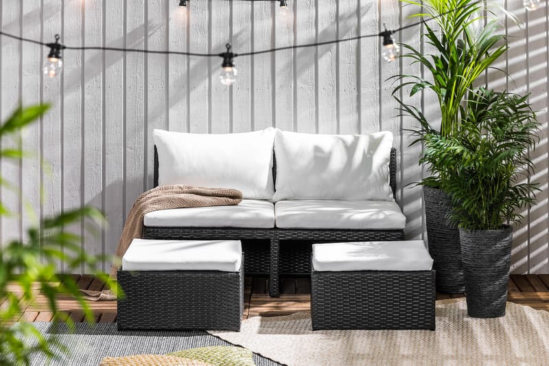 Bahamas Balkongsofa med Skamler - Svart - Hagemøbler - Loungemøbler - Lounge sofa