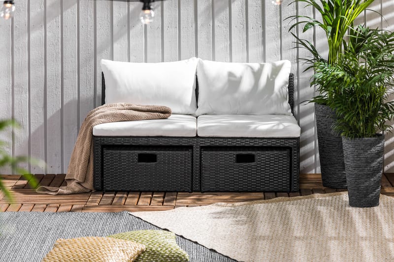 Bahamas Balkongsofa med Skamler - Svart - Hagemøbler - Loungemøbler - Lounge sofa