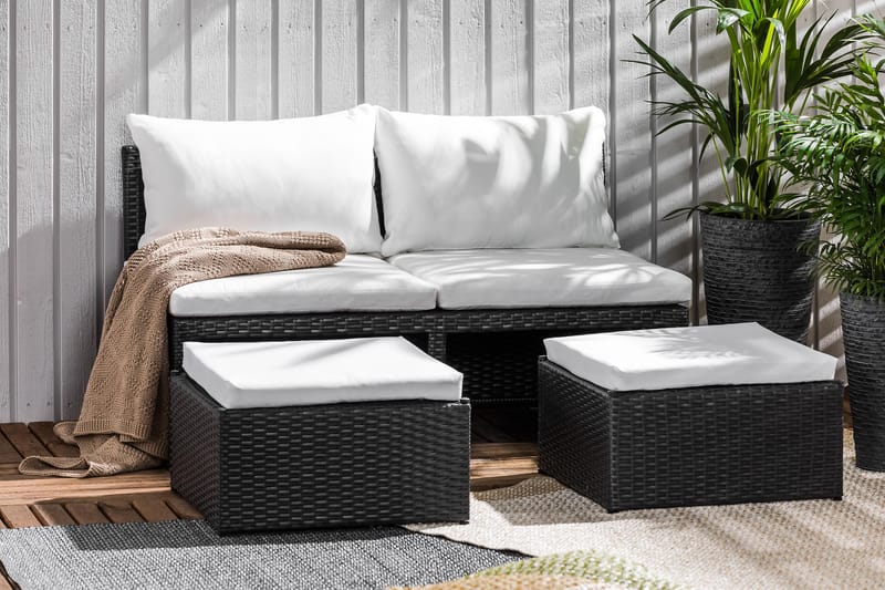 Bahamas Balkongsofa med Skamler - Svart - Hagemøbler - Loungemøbler - Lounge sofa