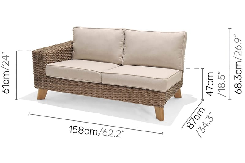 Barbados 2-seter Sofa Høyre - Beige - Hagemøbler - Loungemøbler - Lounge sofa