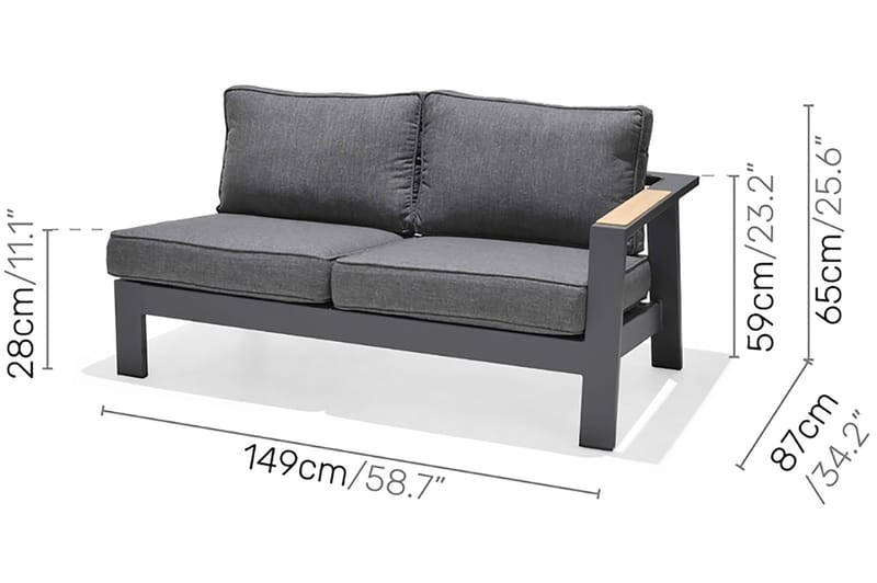 Palau 2-seter Sofa Venstre - Grå - Hagemøbler - Loungemøbler - Lounge sofa