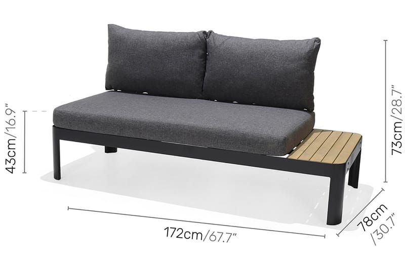 Portals 2-seter Sofa - Svart/Tre - Lounge sofa - Balkongsofaer - Utesofa