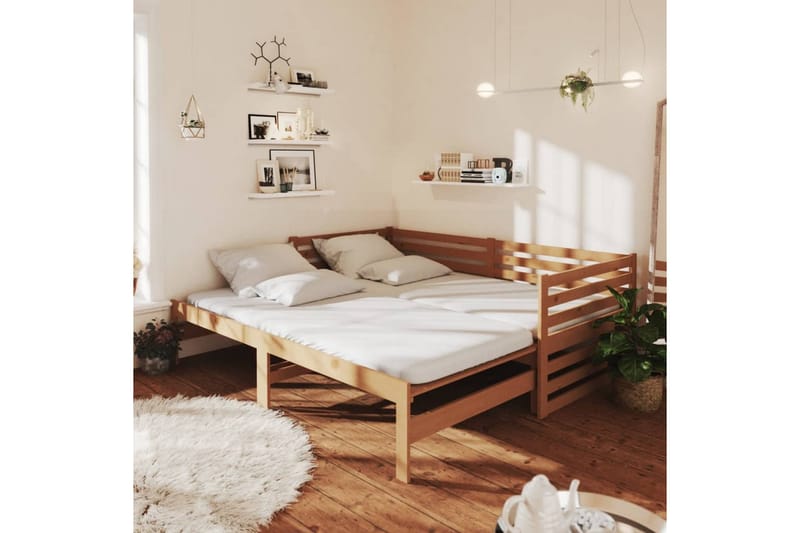 Uttrekkbar sengeramme honningbrun heltre furu 2x(90x200) cm - Brun - Lounge sofa - Utesofa