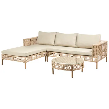 Sofagruppe utendørs med bord 4-seter Calasetta høyrevendt kunstrotting - Beige - Hagemøbler - Loungemøbler - Sofagruppe utendørs