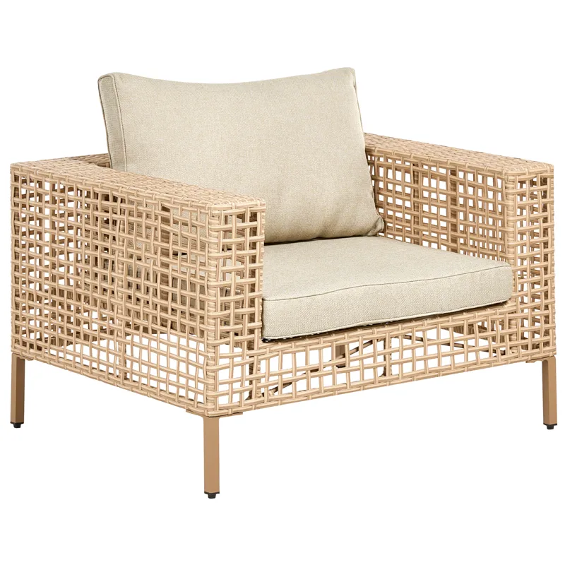 Sofagruppe utendørs med bord 4-seter Calasetta høyrevendt kunstrotting - Beige - Hagemøbler - Loungemøbler - Sofagruppe utendørs