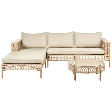 Sofagruppe utendørs med bord 4-seter Calasetta høyrevendt kunstrotting - Beige - Hagemøbler - Loungemøbler - Sofagruppe utendørs