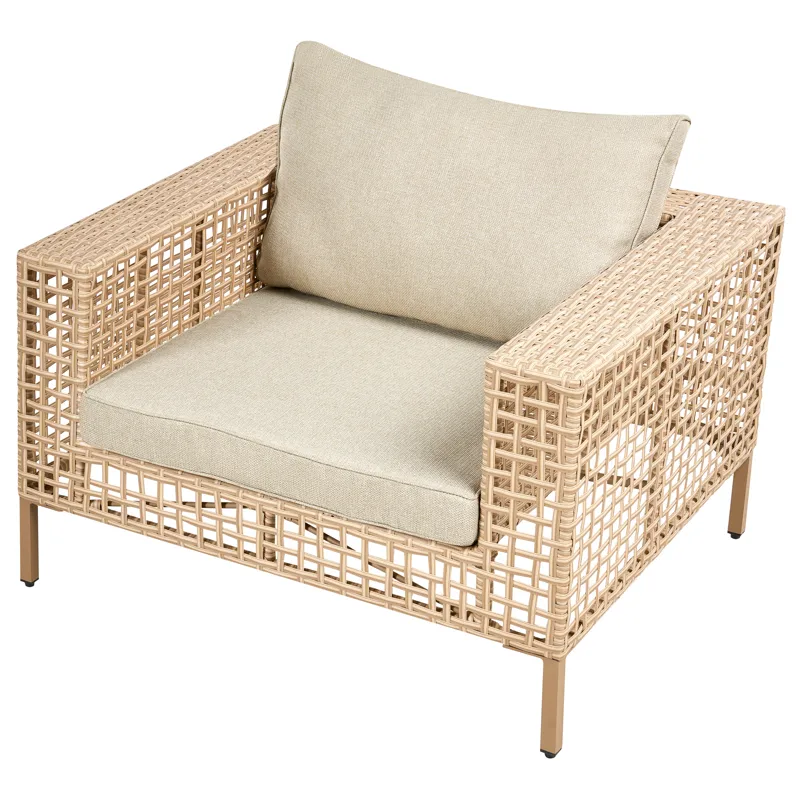 Sofagruppe utendørs med bord 4-seter Calasetta høyrevendt kunstrotting - Beige - Hagemøbler - Loungemøbler - Sofagruppe utendørs