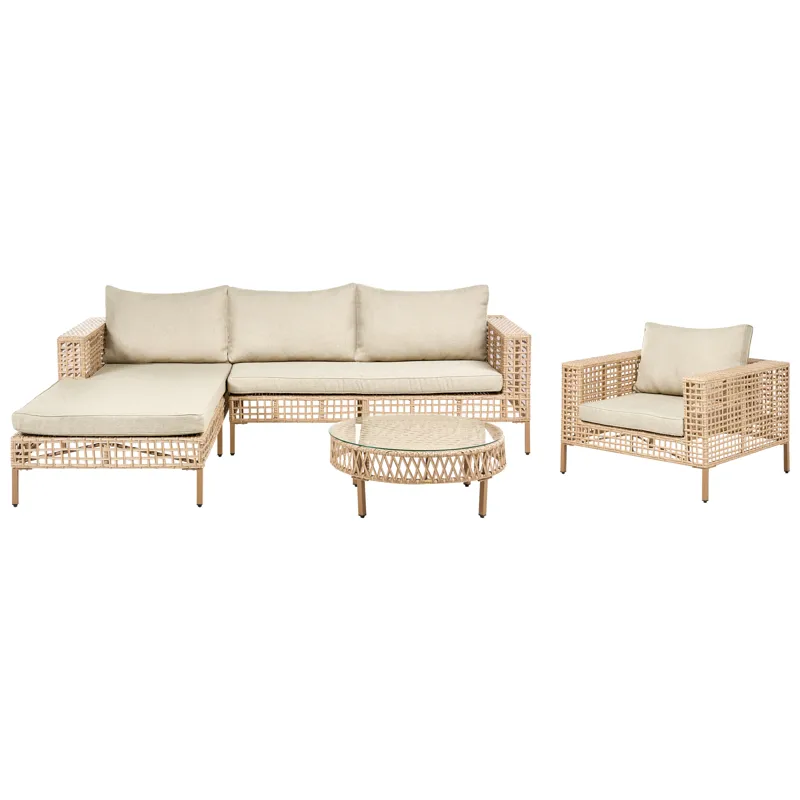 Sofagruppe utendørs med bord 4-seter Calasetta høyrevendt kunstrotting, Beige