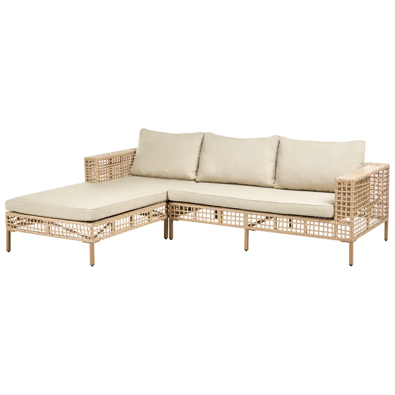 Sofagruppe utendørs med bord 4-seter Calasetta høyrevendt kunstrotting - Beige - Hagemøbler - Loungemøbler - Sofagruppe utendørs