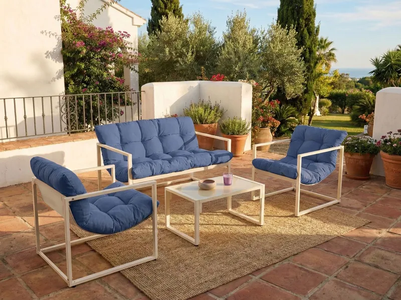 Sofagruppe utendørs med bord 4-seter Garda - Blå/Hvit - Hagemøbler - Loungemøbler - Sofagruppe utendørs