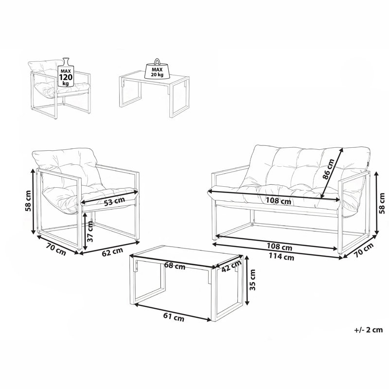 Sofagruppe utendørs med bord 4-seter Garda - Blå/Hvit - Hagemøbler - Loungemøbler - Sofagruppe utendørs