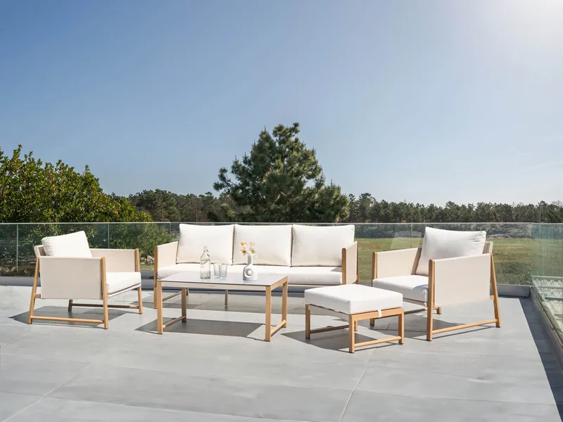 Sofagruppe utendørs med bord og fotskammel 5-seter Nola - Beige/Brun - Hagemøbler - Loungemøbler - Sofagruppe utendørs