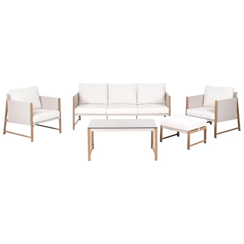 Sofagruppe utendørs med bord og fotskammel 5-seter Nola, Beige/Brun