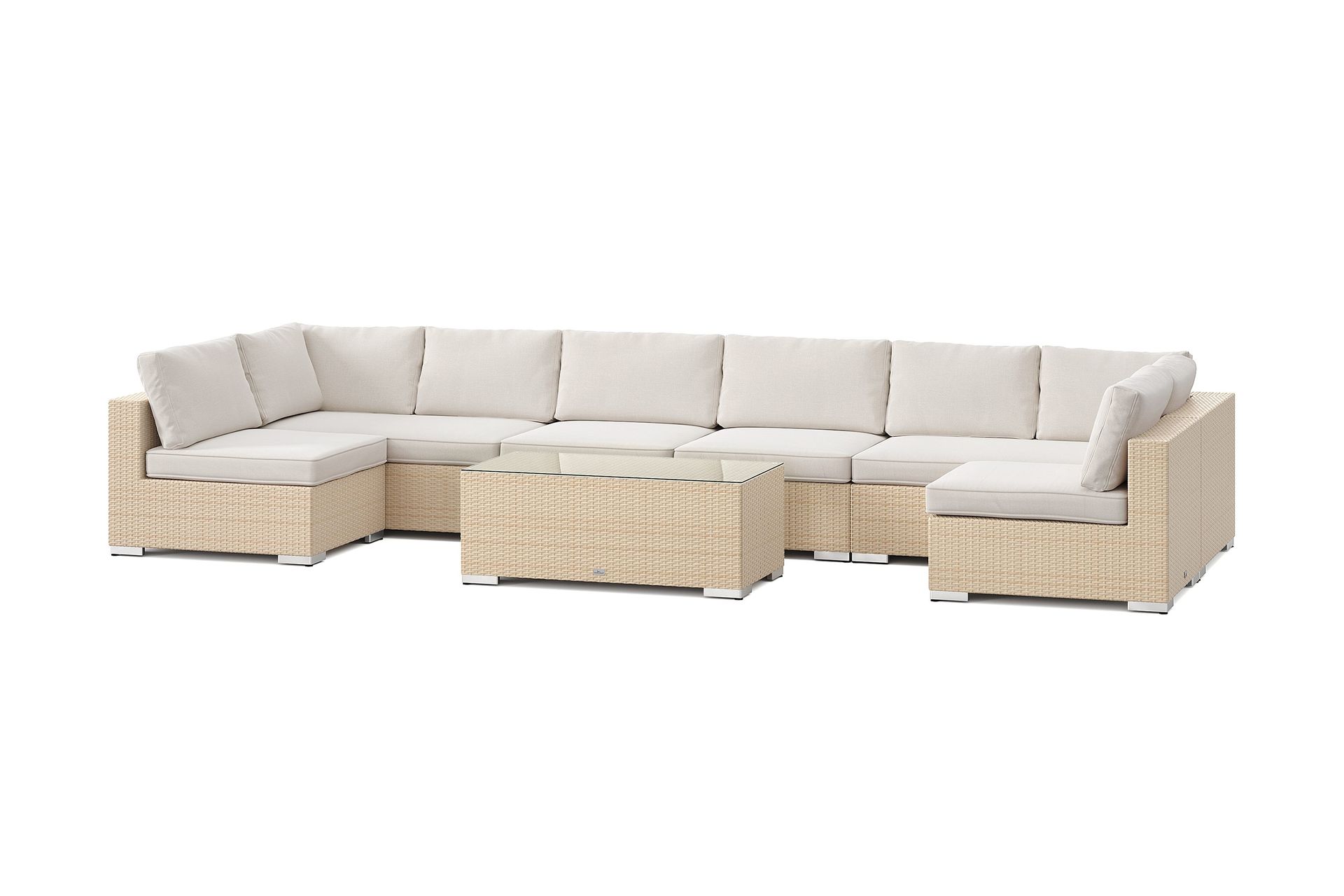 Bahamas U-formet utendørs loungegruppe med åpen avslutning, 8-seters med bord - Beige