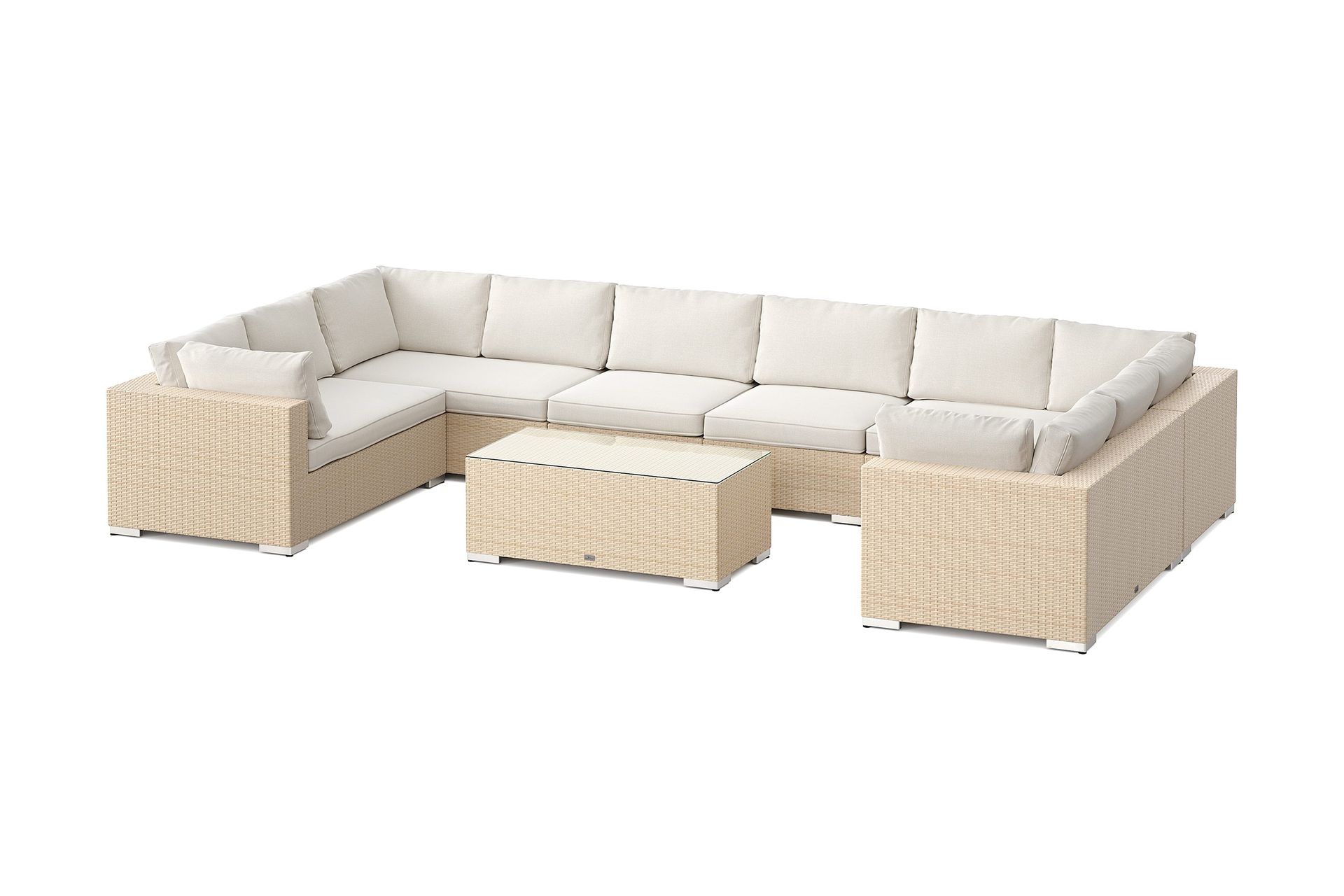 Bahamas U-formet utendørs loungegruppe med lukket avslutning, 10-seters med bord - Beige