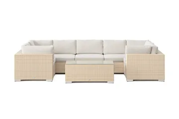 Bahamas U-formet utendørs loungegruppe med lukket avslutning, 7-seters med bord - Beige - Hagemøbler - Loungemøbler - Sofagruppe utendørs