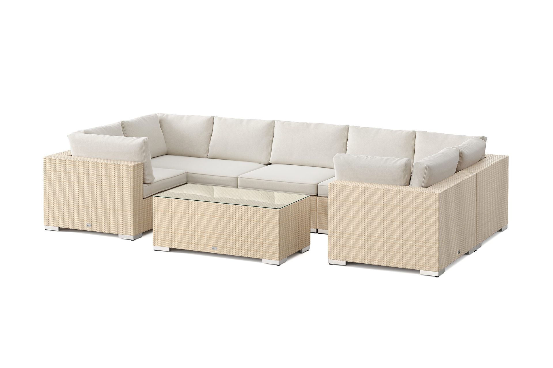 Bahamas U-formet utendørs loungegruppe med lukket avslutning, 7-seters med bord - Beige