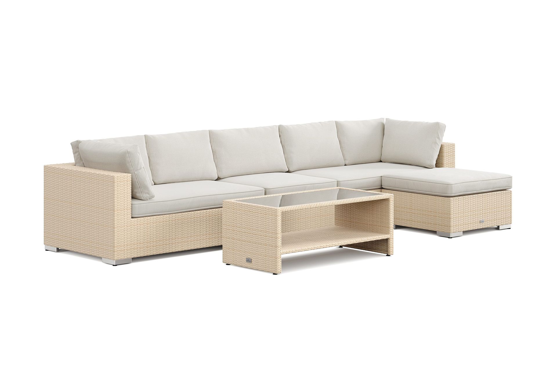 Bahamas utendørs divansofa 6-seters med vendbar divan og bord med hylle - Beige