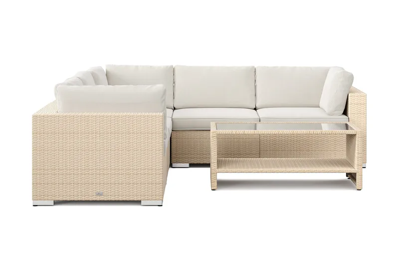 Bahamas utendørs hjørnesofa 5-seters vendbar og bord med hylle - Beige - Hagemøbler - Loungemøbler - Sofagruppe utendørs