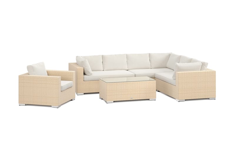 Bahamas utendørs L-sofa høyre 7-seters med lenestol og bord, Beige