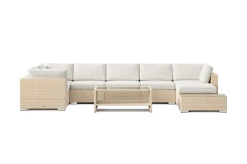 Bahamas utendørs U-sofa 7-seters vendbar divan med åpen avslutning og bord med hylle - Beige - Hagemøbler - Loungemøbler - Sofagruppe utendørs