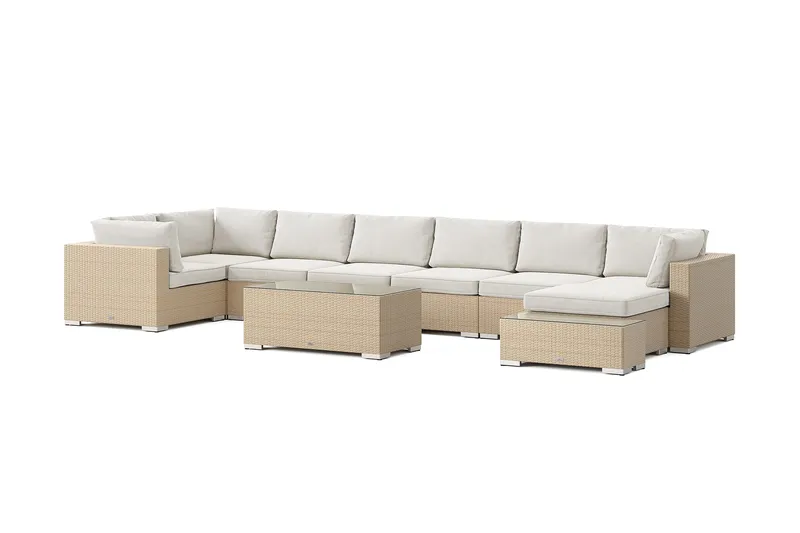 Bahamas utendørs U-sofa 8-seters vendbar divan med åpen avslutning og bord, Beige